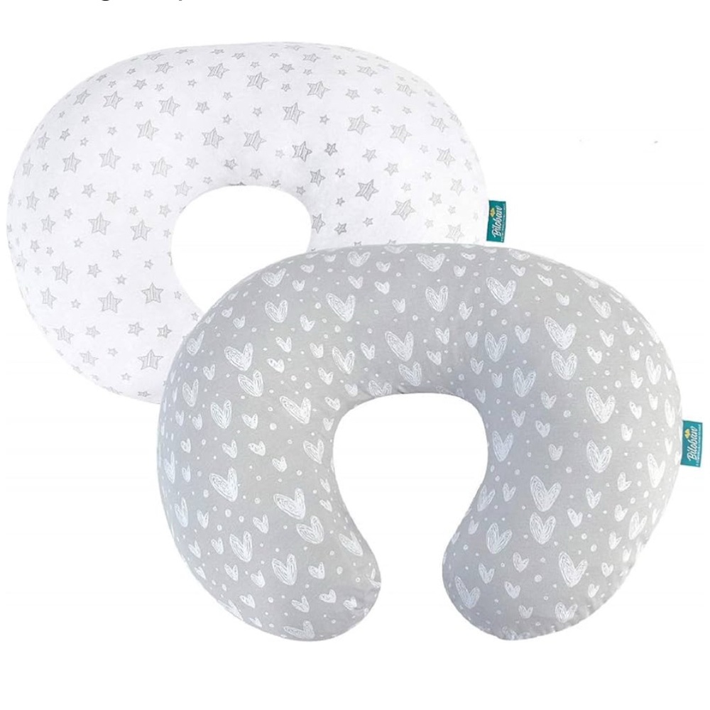 Boppy pillow covers in neutral gray & white